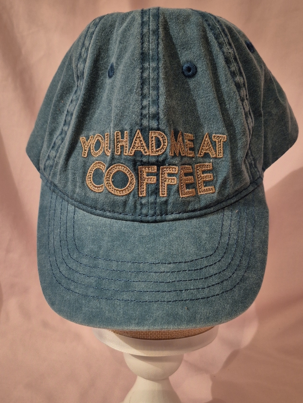 NWOT You Had Me At Coffee Blue Denim Hat -